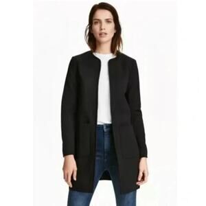 H&M Textured Waffle Longline Pockets Lightweight Open Coat Size 6‎ Jacket Blue